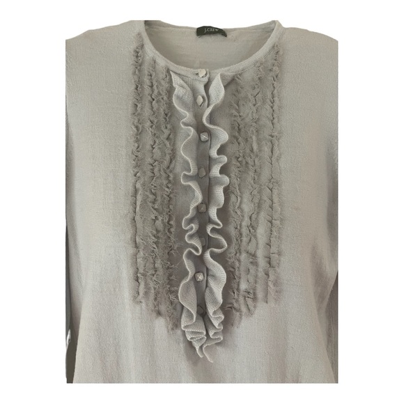 J.CREW Gray RUFFLED Button Front MERINO Wool PULLOVER Sweater sz: XS (preowned) - Picture 3 of 8